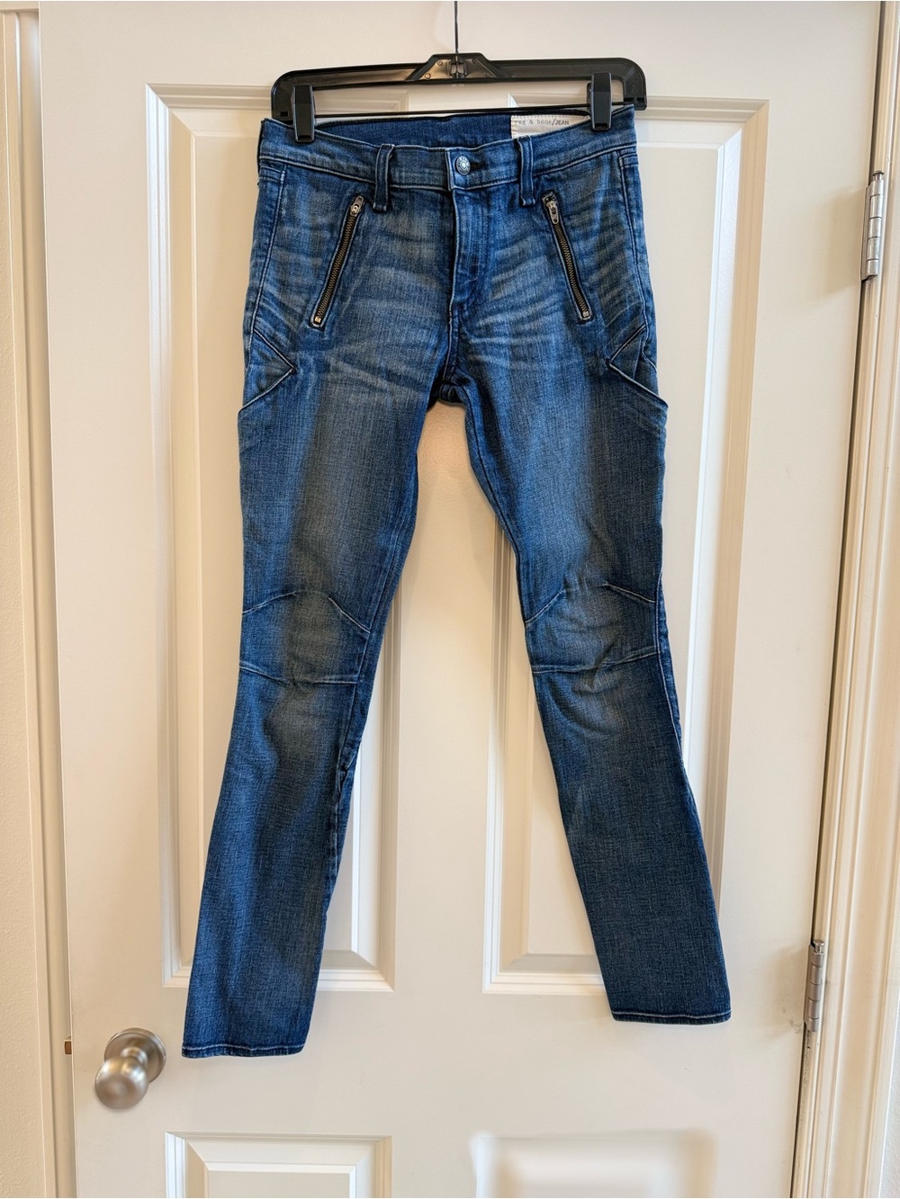 rag & bone Men's Slim Jeans in Dark Blue with Zip Details
